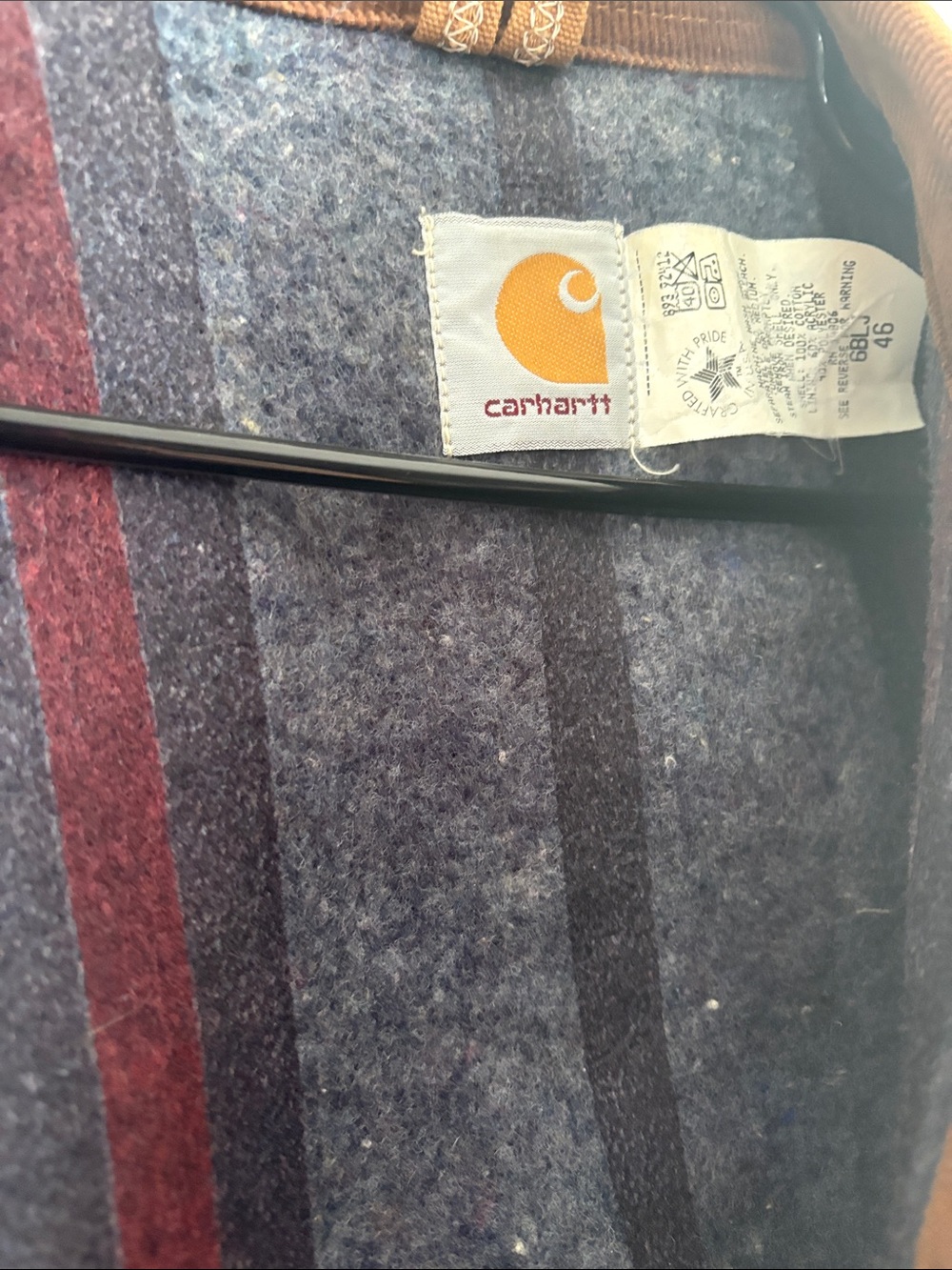 Vintage 90’s Carhartt Detroit Brown Duck Canvas Field Jacket Vertical Blanket - Picture 4 of 10